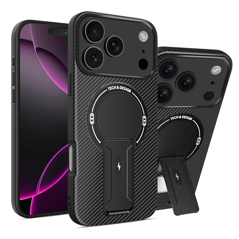 Luxury Carbon Fiber Magnetic Stand Case – iPhone 15–17 Series