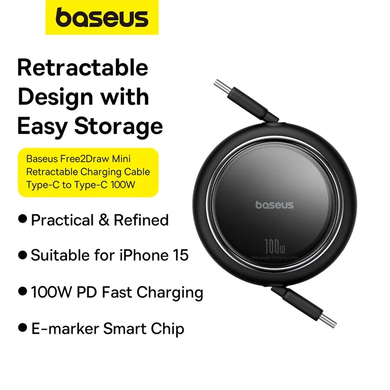 Baseus 100W Retractable USB-C Cable – Fast Charging