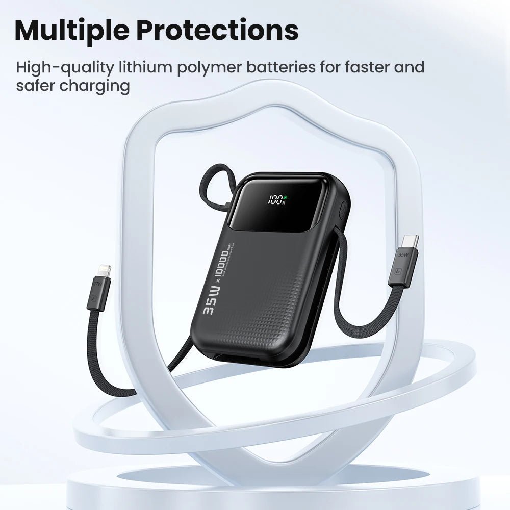 35W Portable Power Bank with Built-in Cable – QC PD 3.0 Fast Charge