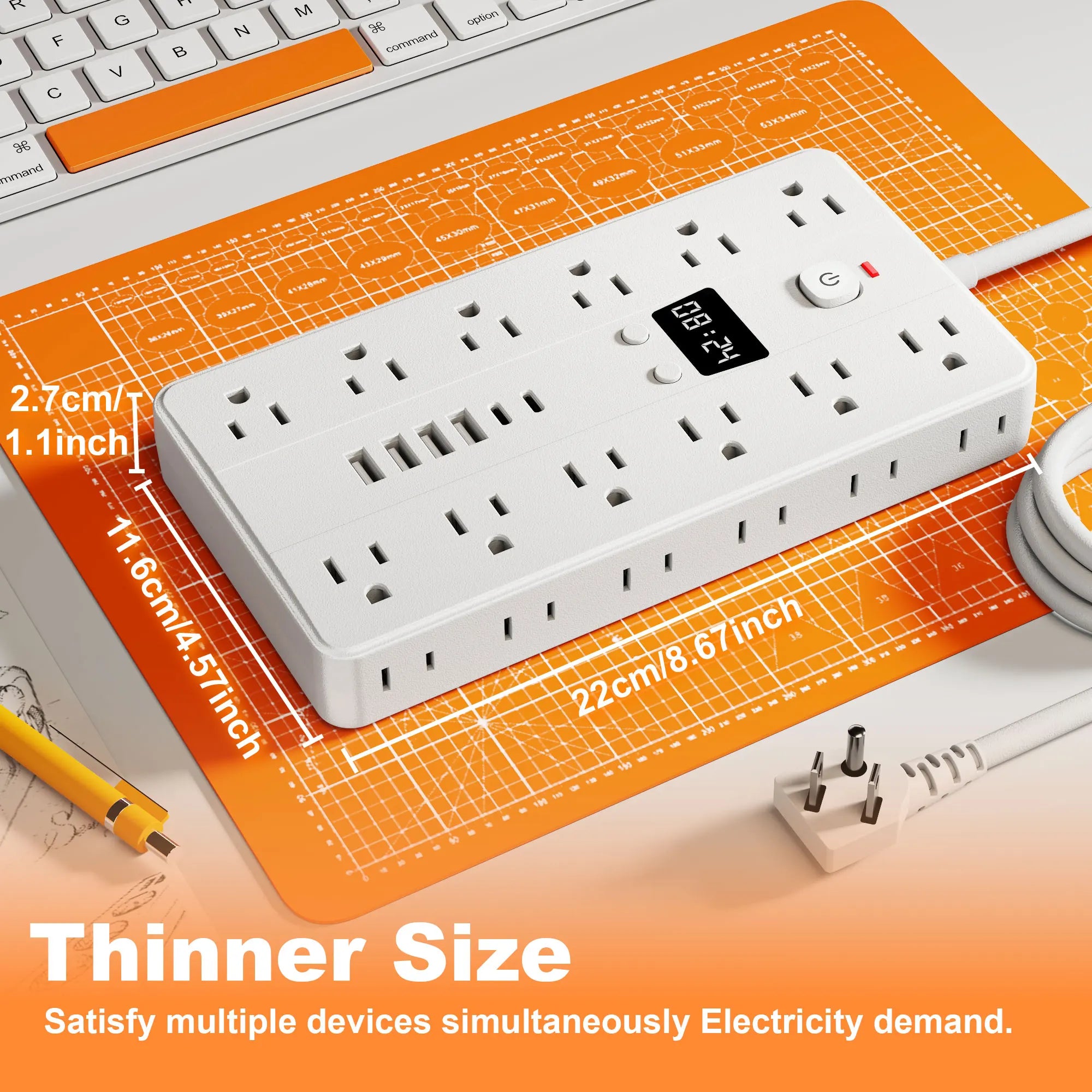 31-in-1 Multifunctional Power Socket – 24 AC Outlets, 4 USB & 2 USB-C with Time Display