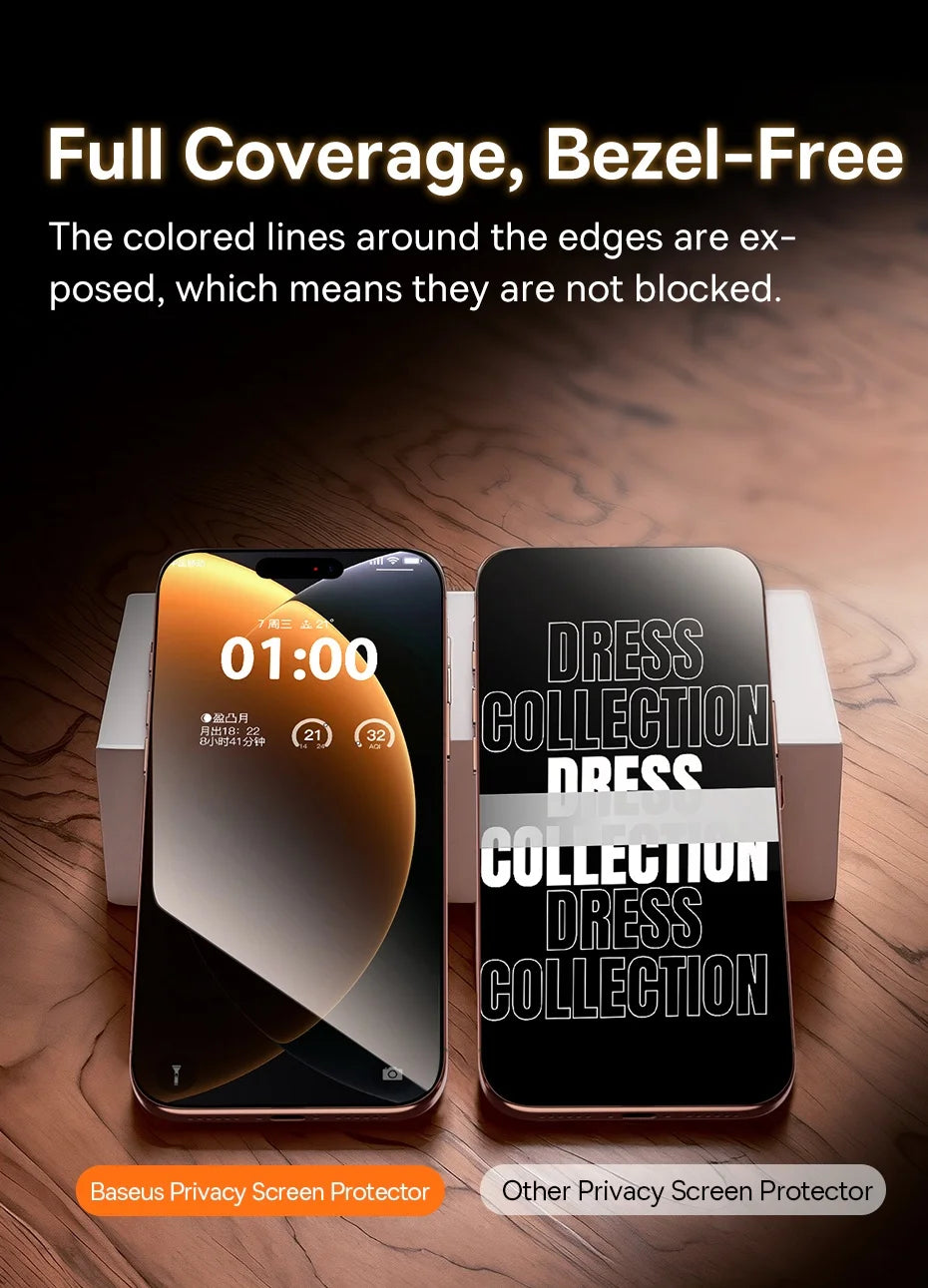 Baseus 0.4mm Corning Tempered Glass for iPhone 17 16 15 14 13 Pro Max Plus Screen Protector Anti-Peeping Auto Installation Film