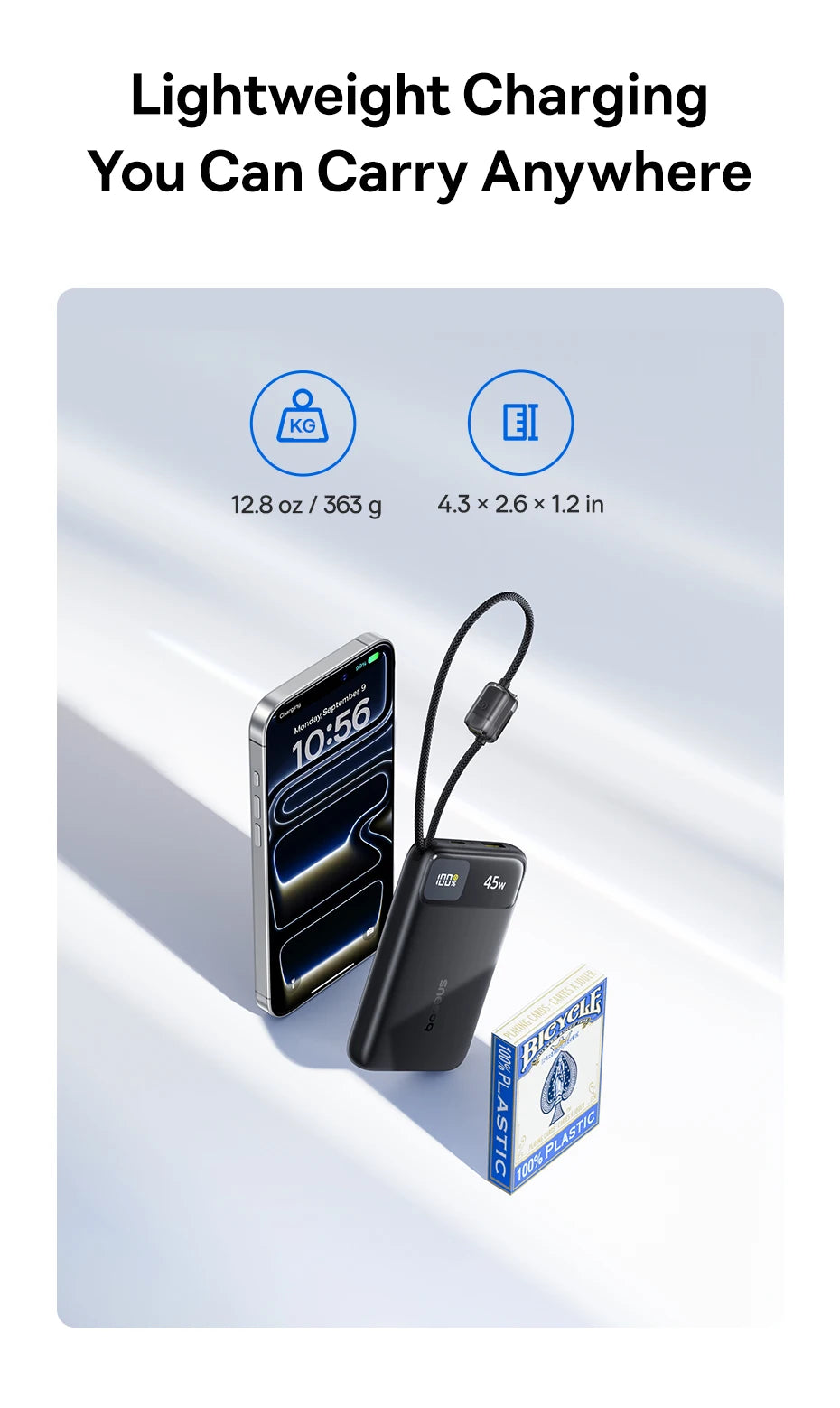 Baseus 45W Power Bank 10000mAh 20000mAh Built-In Dual USB-C Cable Fast Charging for iPhone 17 16 Pro Max Samsung S25 Xiaomi Poco