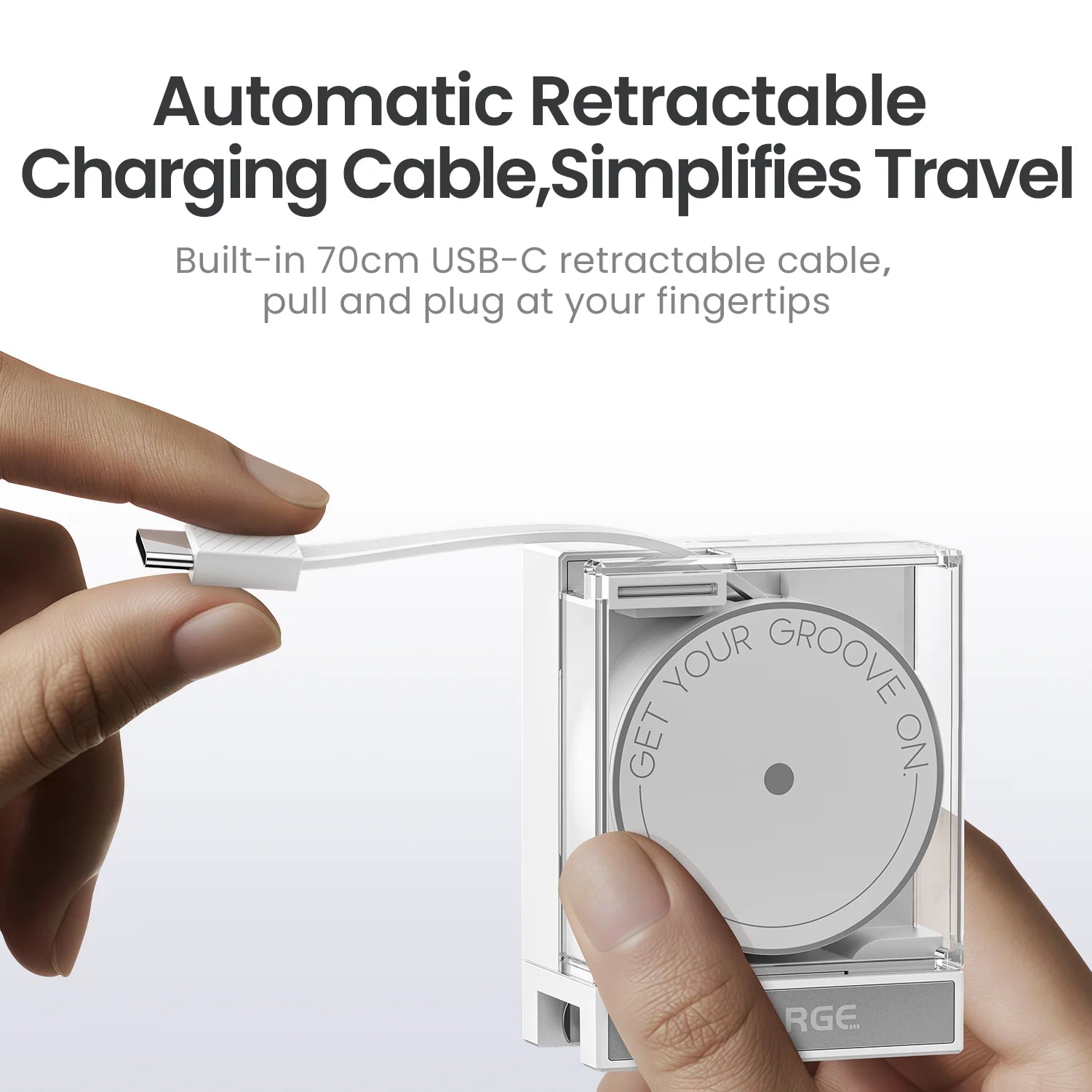SHARGE Retractable 65W USB C Charger GaN Power 2 Devices PD Fast Charging for MacBook Pro/Air, iPhone 16,Pixel Book