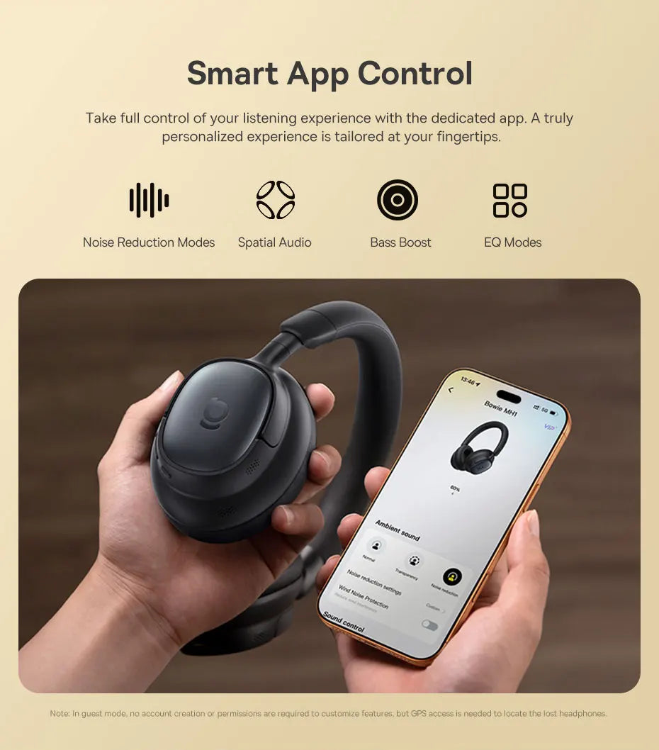 Baseus Bowie MH1 ANC Wireless Headphone 48dB Adaptive Hybrid Noise Cancelling Headsets 80H Playtime Hi-Res Audio LDAC Headphone