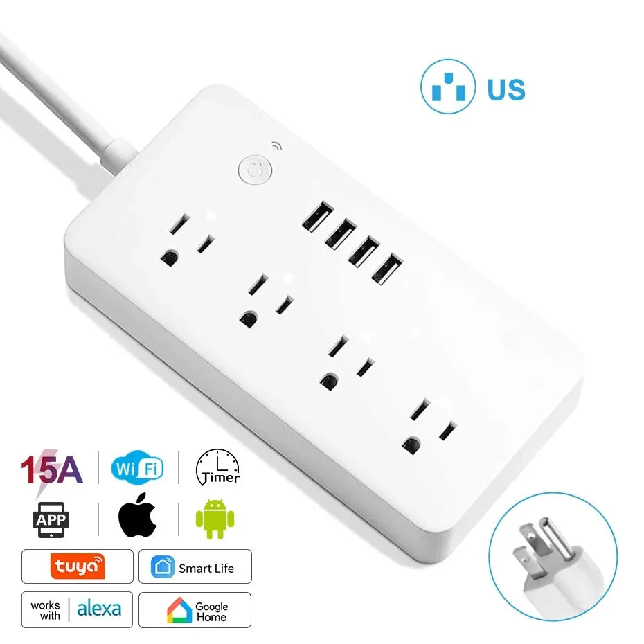 Zigbee Smart Power Strip – 1- 4 AC Outlets & 4 USB Charging Ports