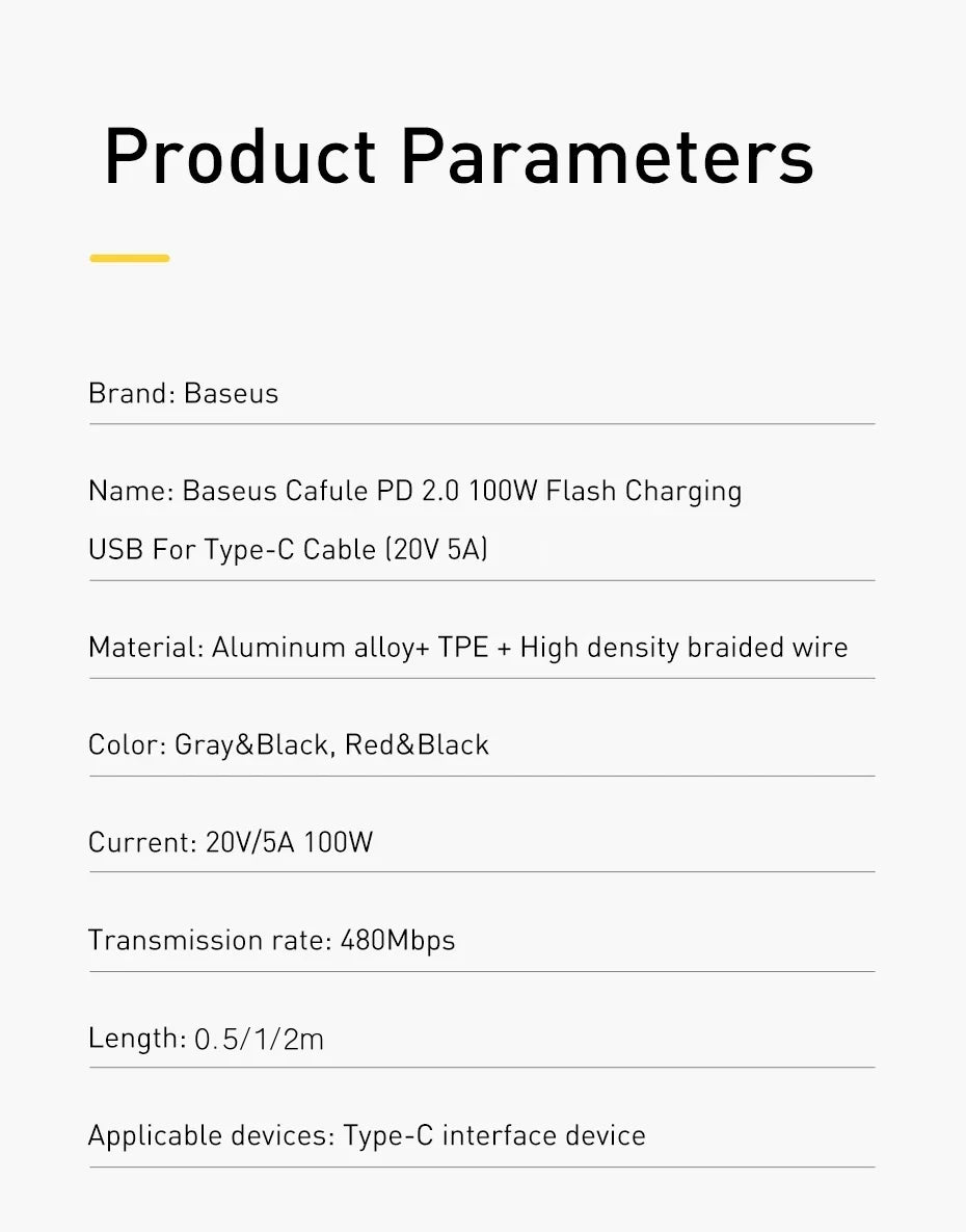 Baseus 100W USB-C to USB-C PD Fast Charging Cable – 5A for iPhone, MacBook & Samsung