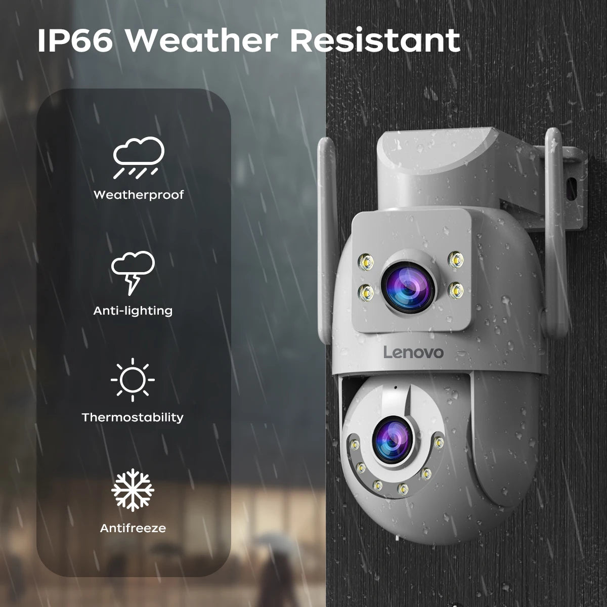 Lenovo 4K Dual-Lens PTZ Wi-Fi Outdoor Security Camera with Auto Tracking & ONVIF