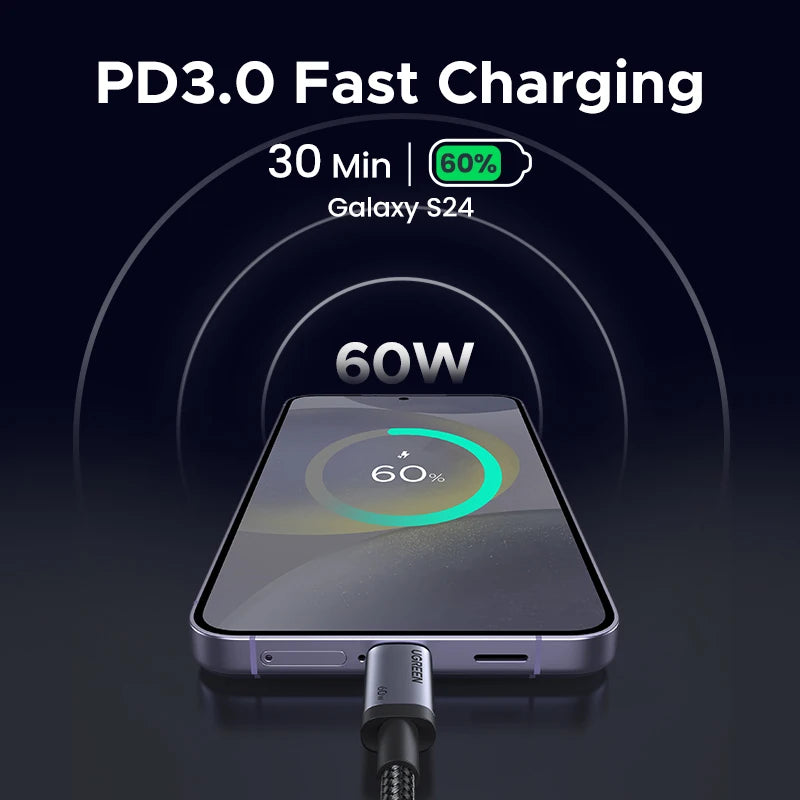 UGREEN USB-C PD 60W Fast Charging Cable – iPhone, Samsung, iPad, MacBook, Xiaomi