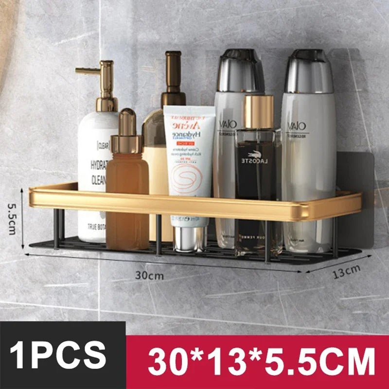 Aluminum No-Drill Shelf – Bathroom & Kitchen Wall Storage Organizer