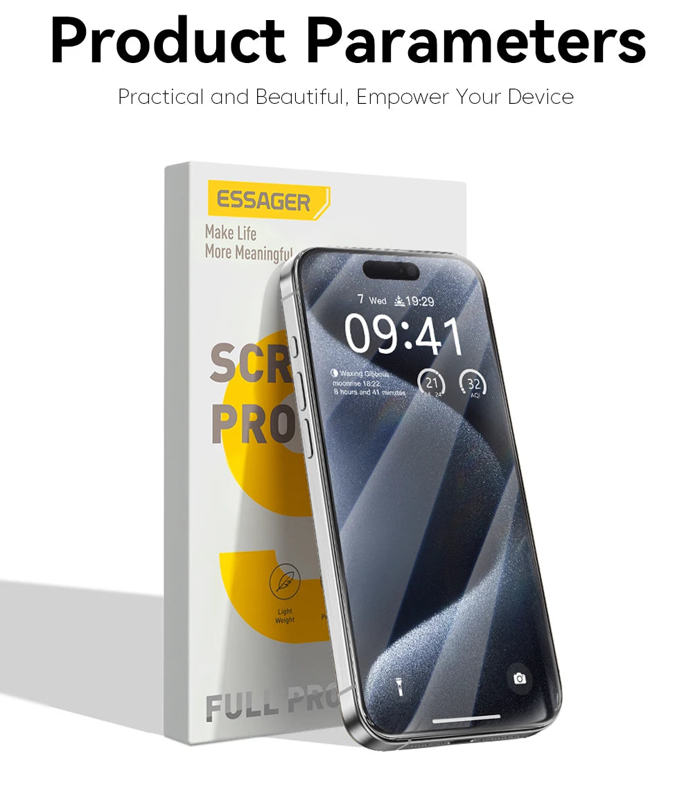 Essager Screen Protector for iPhone 15 14 13 Pro Max Ultra Slim Dustproof Full Tempered Glass Protection For iPhone 15 Pro Plus