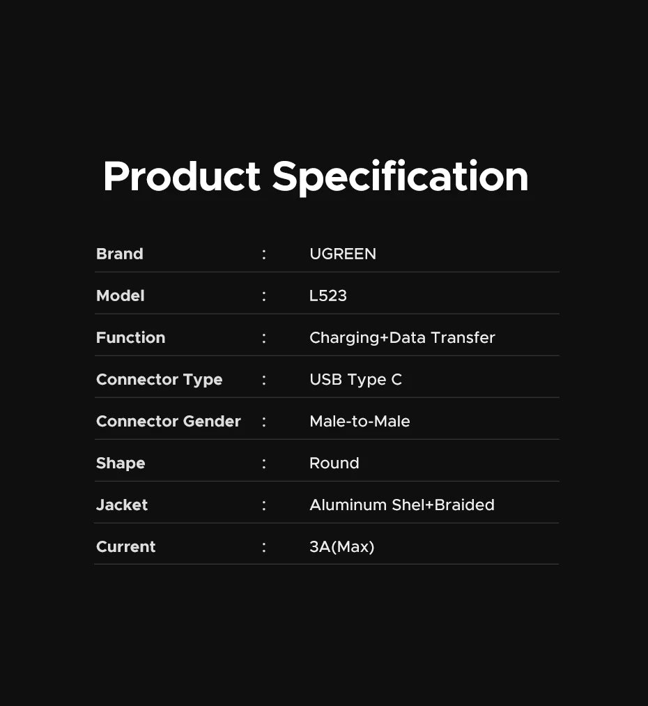 UGREEN USB-C PD 60W Fast Charging Cable – iPhone, Samsung, iPad, MacBook, Xiaomi
