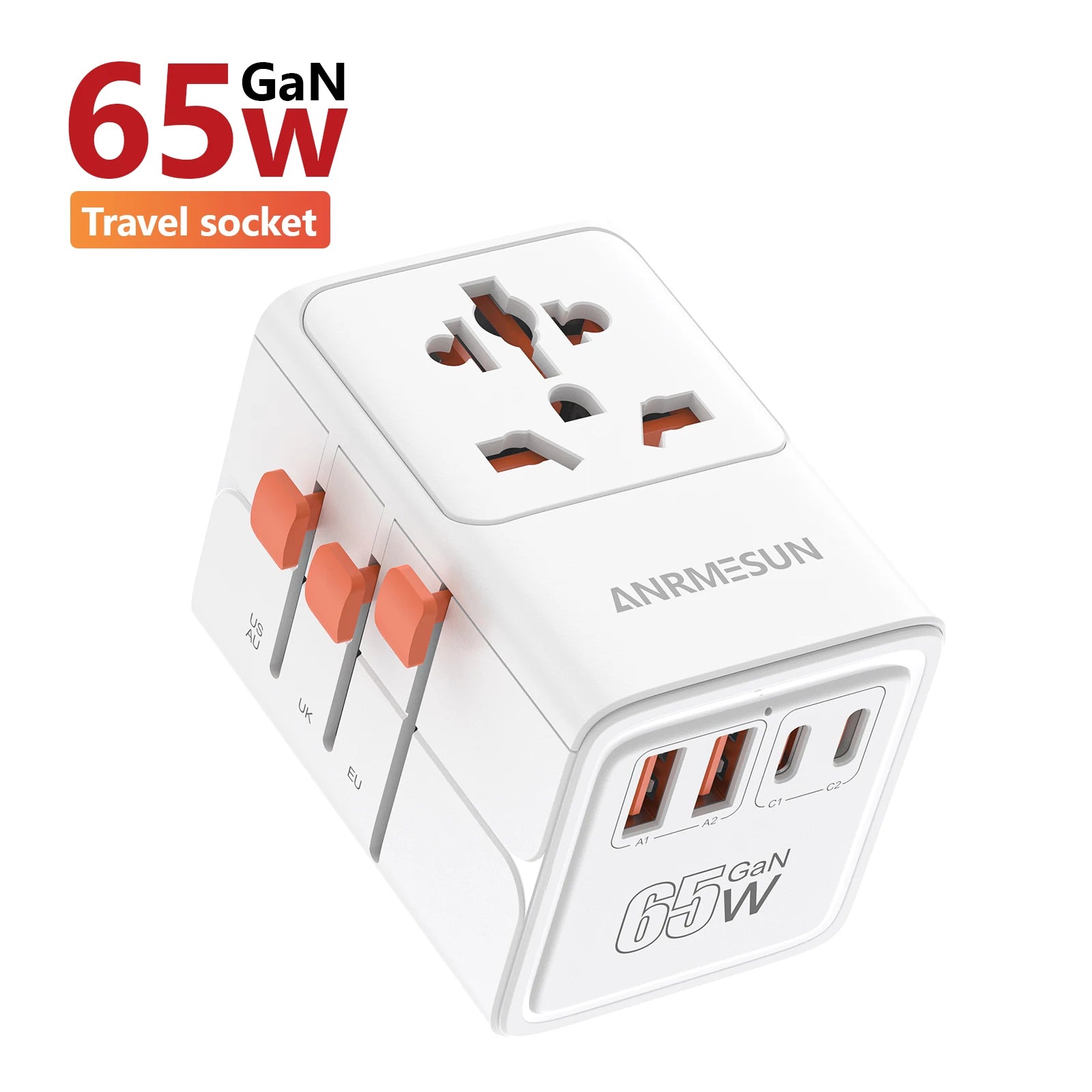 JINGMIN Universal Travel Adapter – 4 AC Outlets + 3 USB/Type-C PD 25W