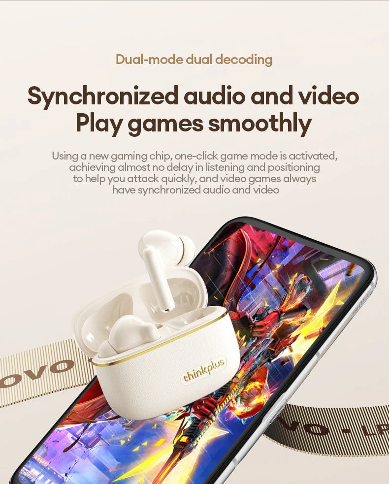 Lenovo LP27 Pro Bluetooth Earphones HIFI Stereo Sound Call Noise Reduction Wireless Headset Long Endurance Earbud Leather Design