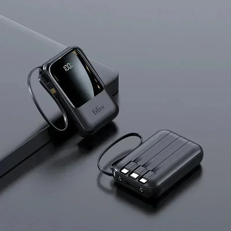 66W 30000mAh Portable Power Bank with Built-in Cables