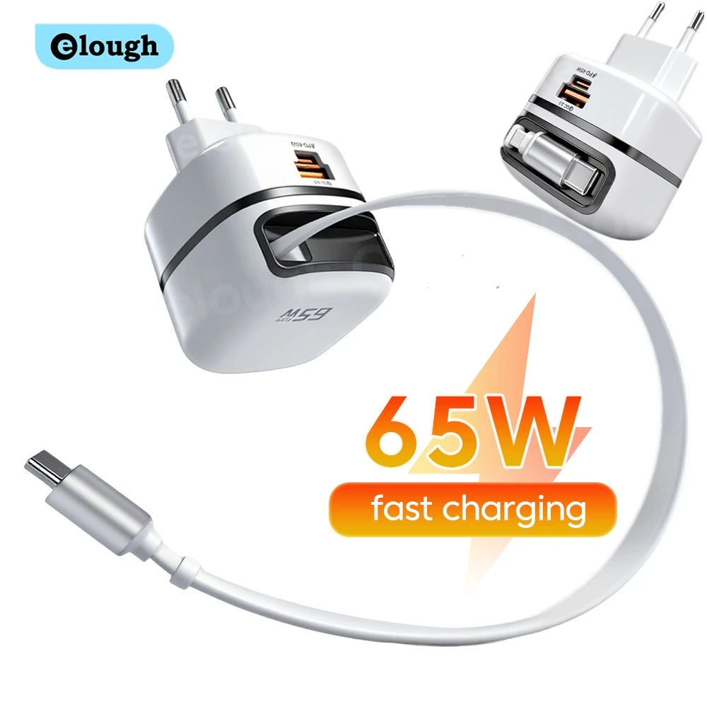 65W USB Type-C Travel Charger – Fast Charging for iPhone, Samsung & Laptops