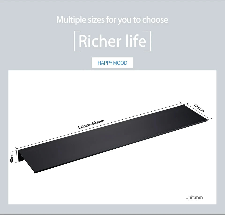 Wall-Mounted Black Shelf – Bathroom, Kitchen & Shower Storage Rack