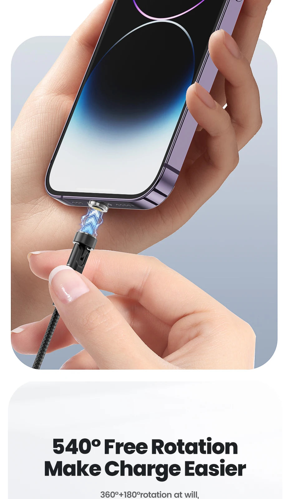 Toocki 540° Magnetic USB-C Cable – Fast Charge for iPhone & Android