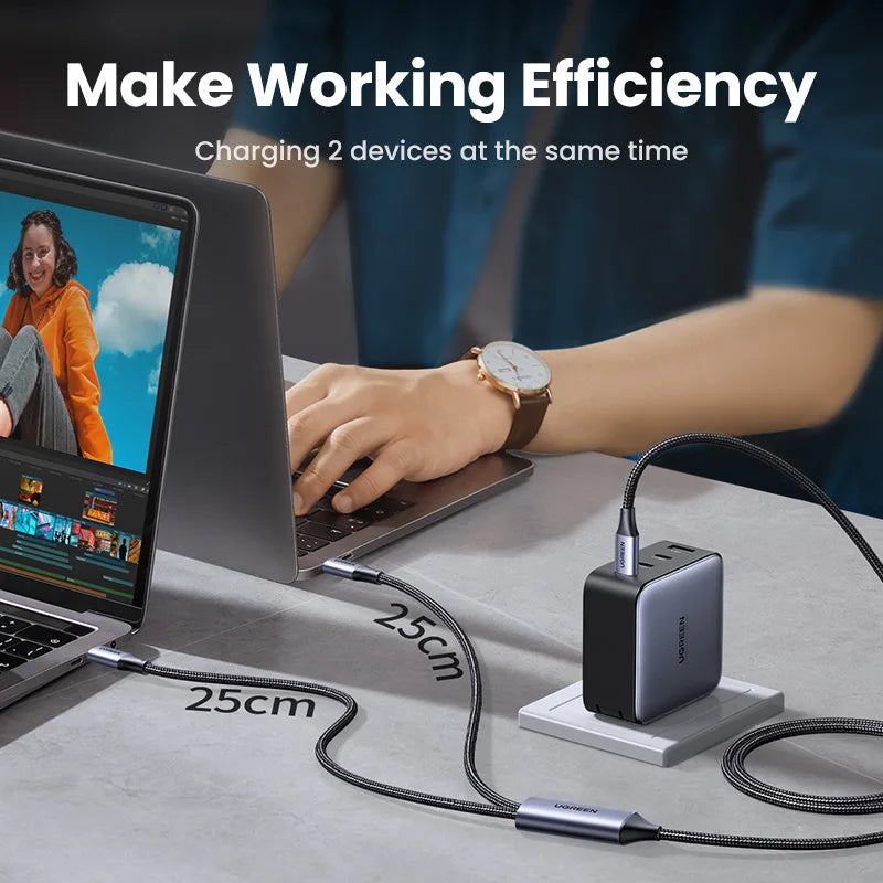 UGREEN 100W 2-in-1 USB-C PD Fast Charging Cable – iPhone 15 Pro, Galaxy S24, Laptop