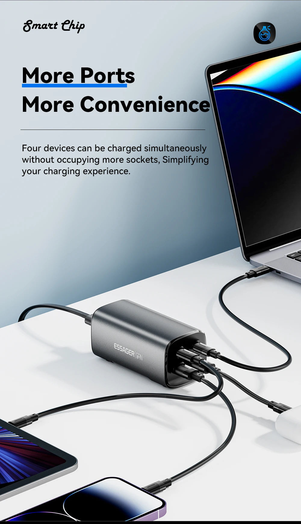 Essager PD & QC 100W USB-C Charger for Laptop & Phone