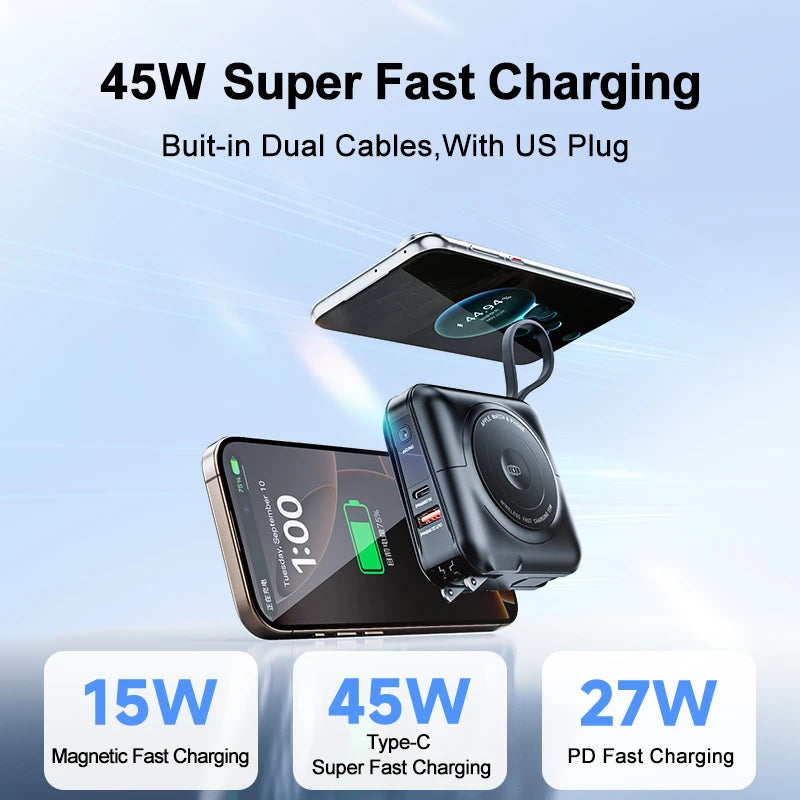 8-in-1 Magnetic Wireless Power Bank – 15000mAh, 45W
