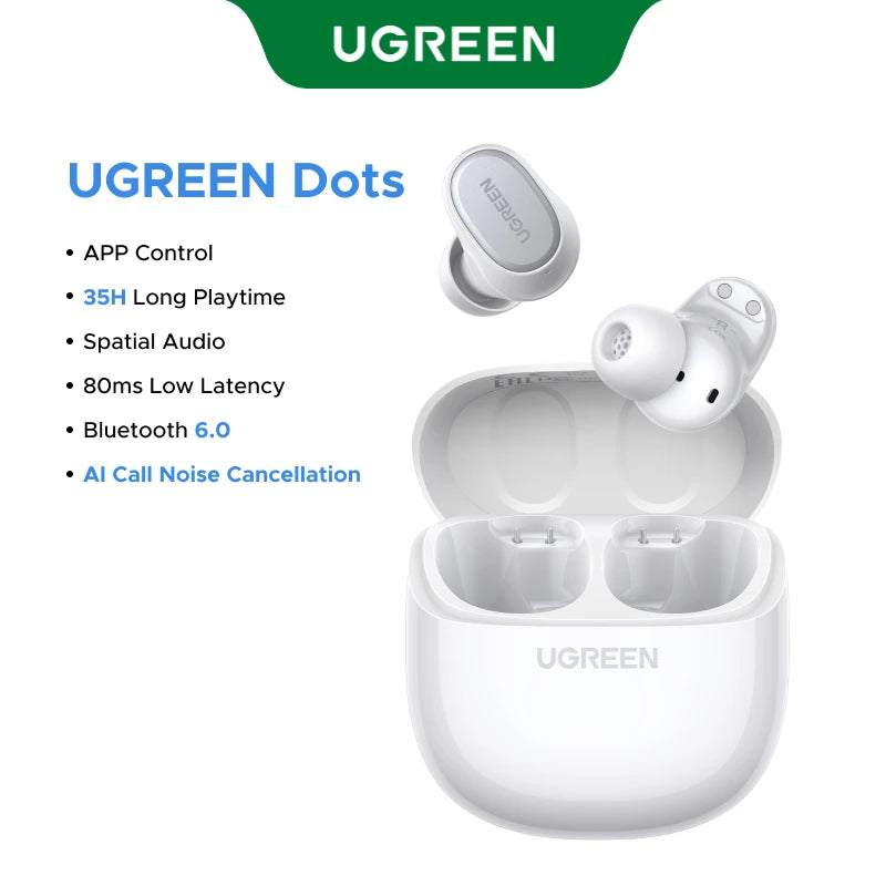 UGREEN Dots Earbuds – Bluetooth, Long Playtime, App-Controlled Sound