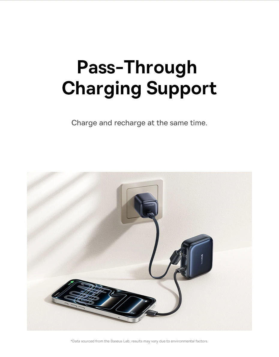Baseus 45W Mini Power Bank 10000mAh Built-In USB-C Cable Pocket-Sized Smaller Fast Charging Portable For iPhone 17 Samsung S25