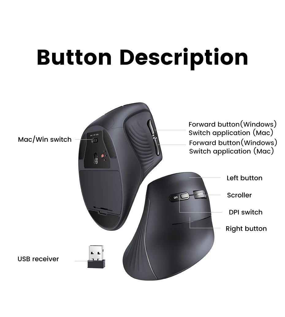 UGREEN Bluetooth & 2.4G Vertical Mouse for PC & MacBook