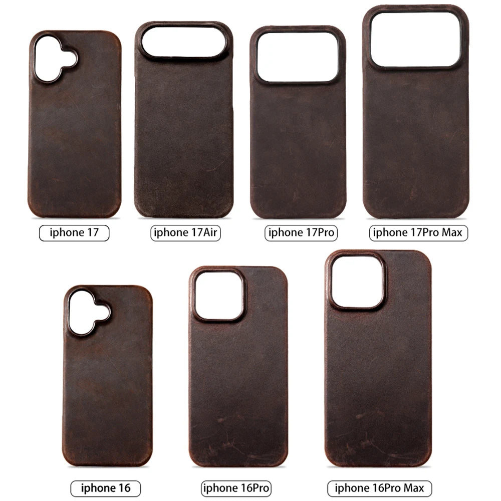 Retro Genuine Pull-Up Leather Magnetic Case – iPhone 15–17 Series
