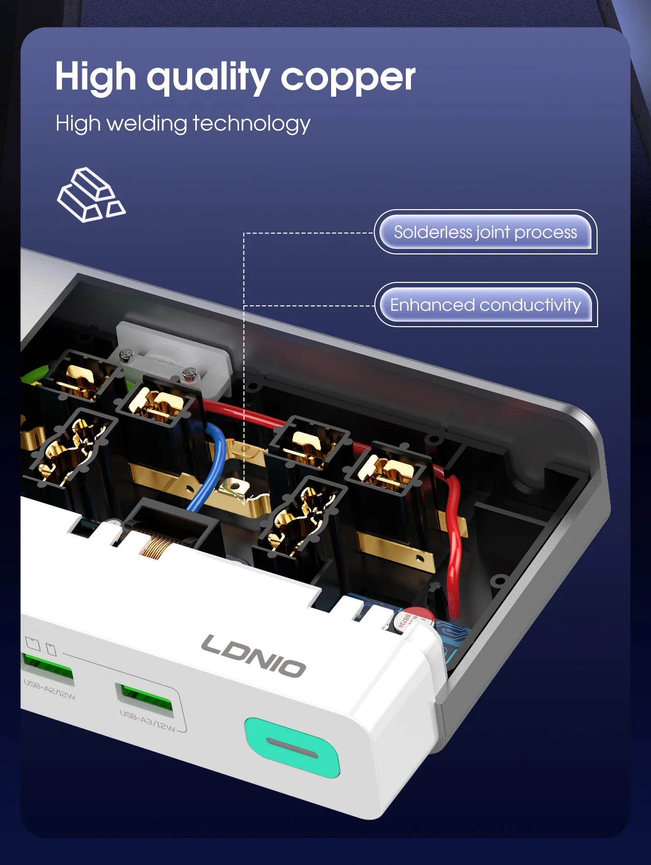 LDNIO 100W Desktop Power Strip – Universal AC Outlet with 65W USB-C Fast Charging & 2500W Power Station