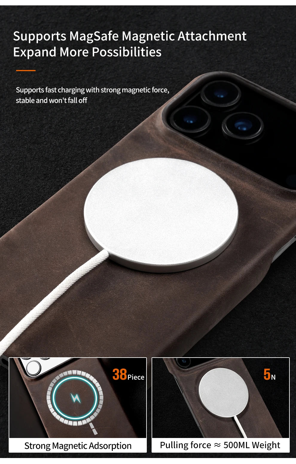 Retro Genuine Pull-Up Leather Magnetic Case – iPhone 15–17 Series