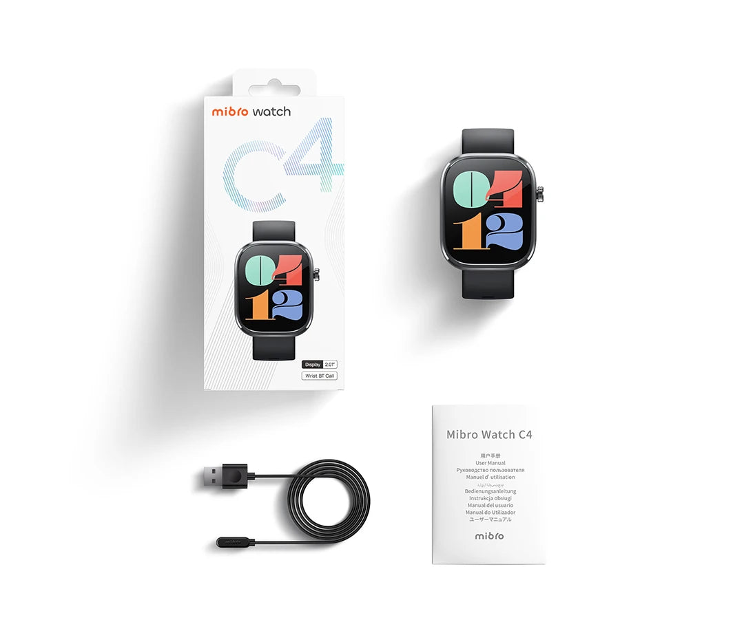 Mibro C4 Smartwatch – 2’’ Large Screen, Bluetooth Call, Heart & Oxygen Monitor