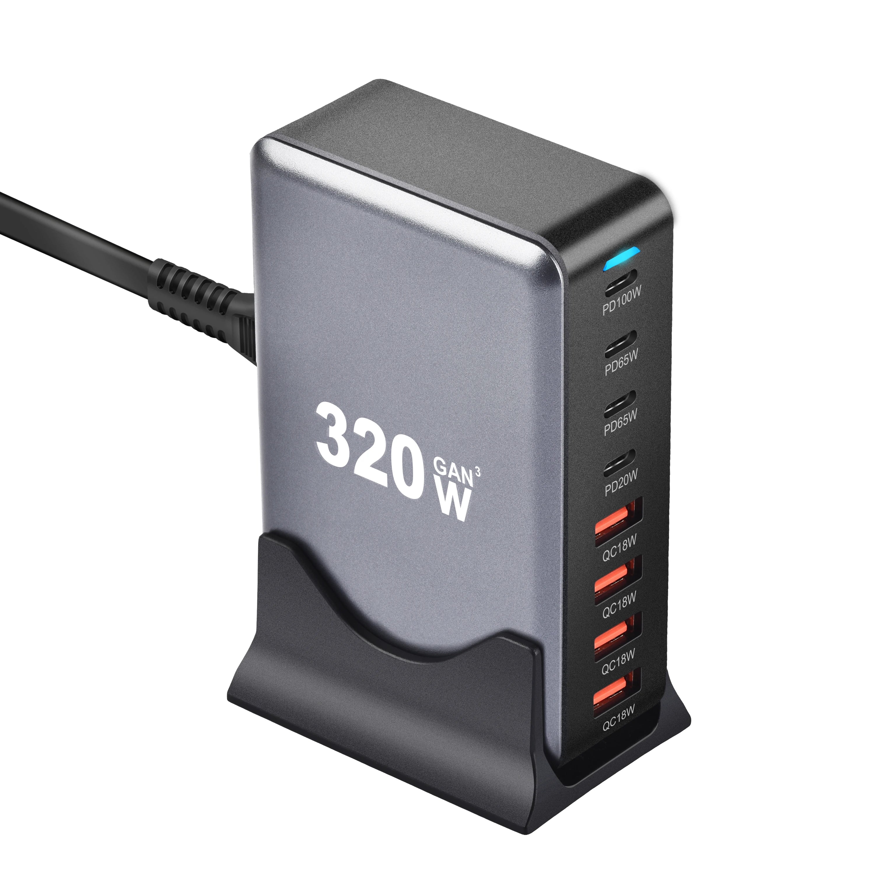 8-Port 320W GaN Fast Charger – C-Type PD Mobile Station