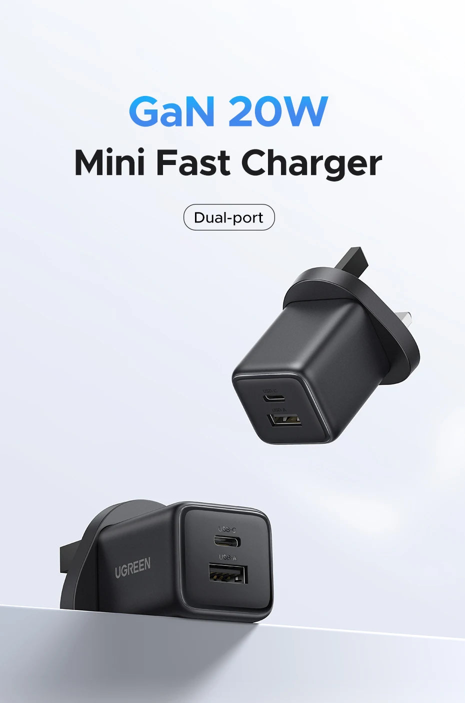 UGREEN GaN Mini Charger – 20W/30W PD 3.0 USB-C (UK Plug)