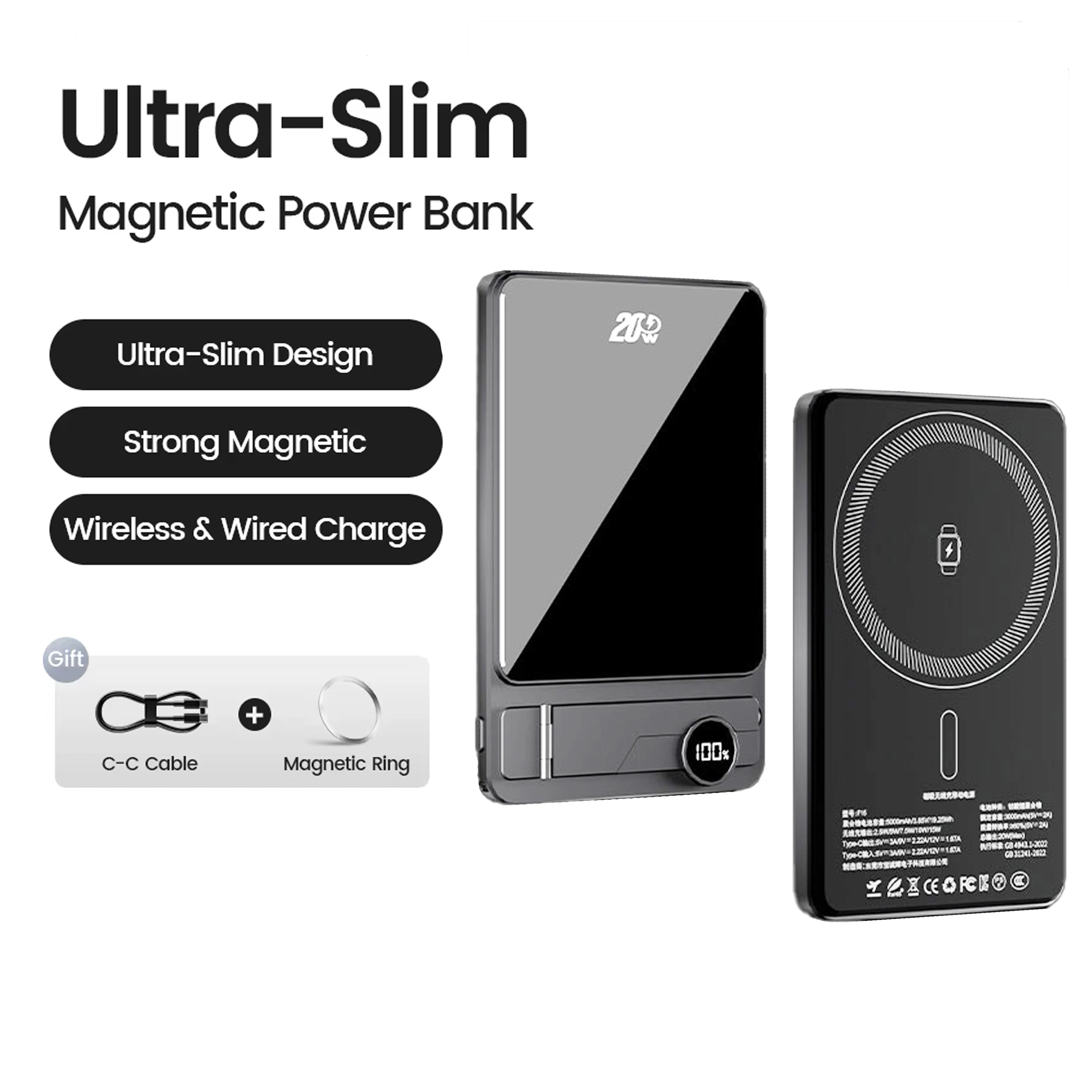 Ultra-Slim Magnetic Power Bank – 10,000mAh Fast Wireless Charge