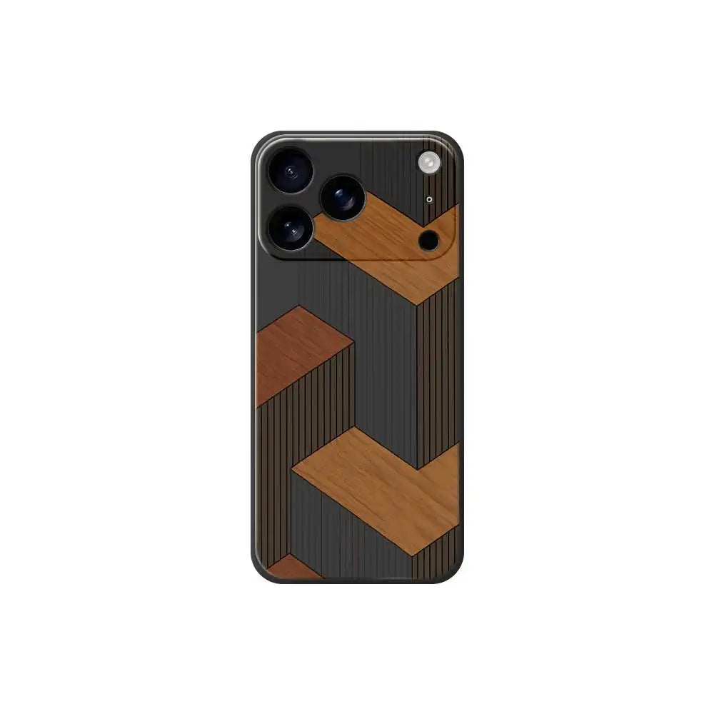 Geometric Wooden Texture TPU Phone Case for iPhone 14–17 Series