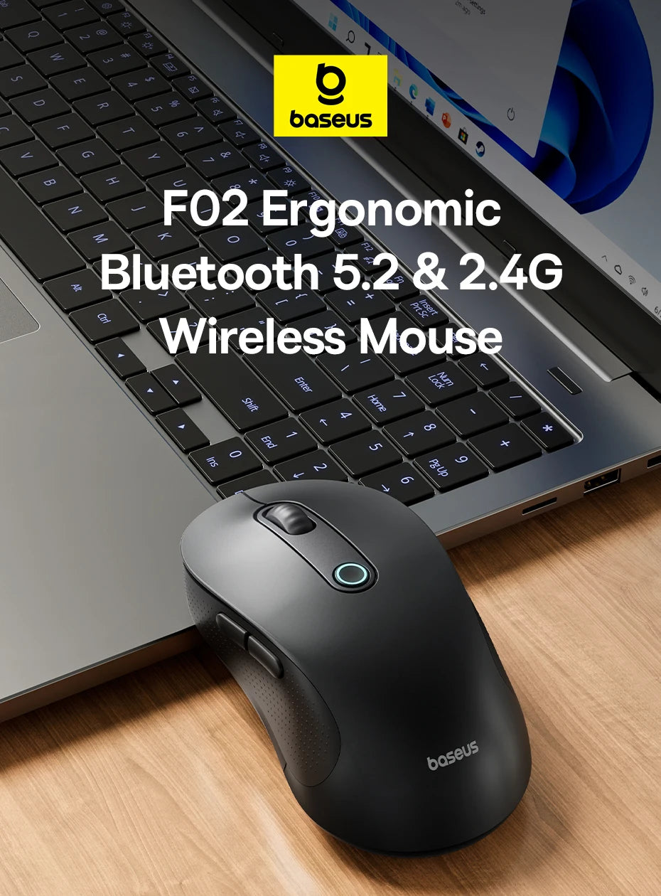 Baseus F02 Wireless Mouse – Ergonomic & Bluetooth