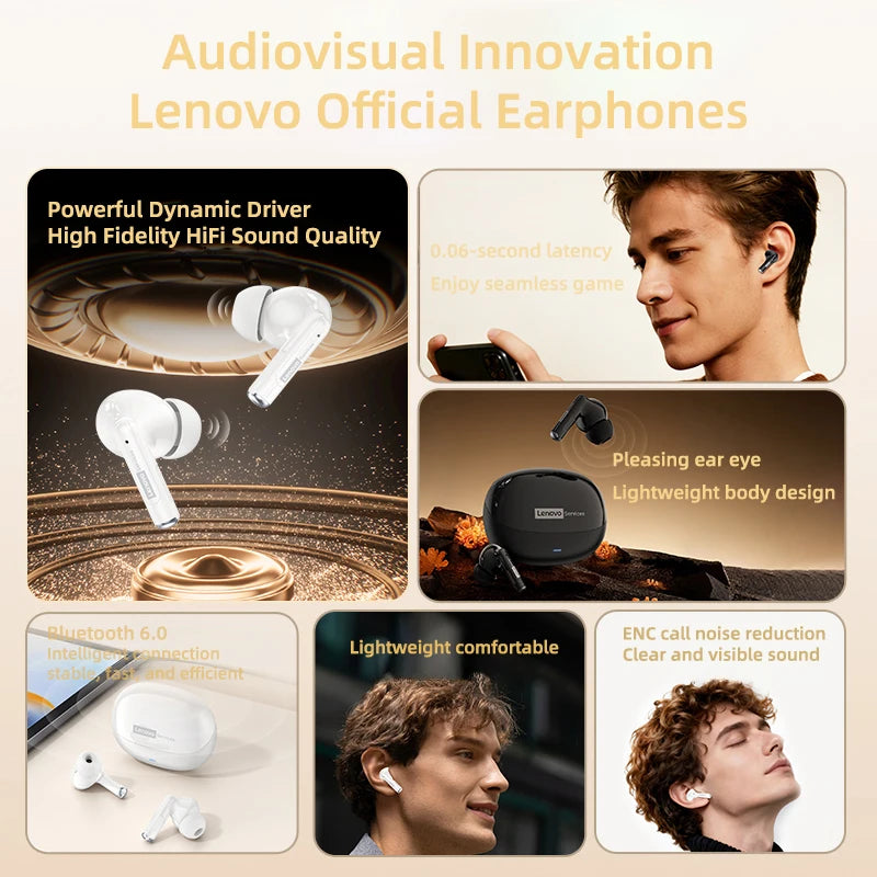 Lenovo Wireless Earbuds – Bluetooth 6.0, HiFi Sound, ENC Noise Reduction & Gaming Mode