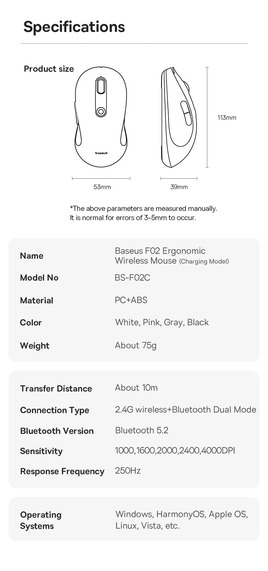 Baseus Wireless Rechargeable Mouse – Ergonomic & Bluetooth