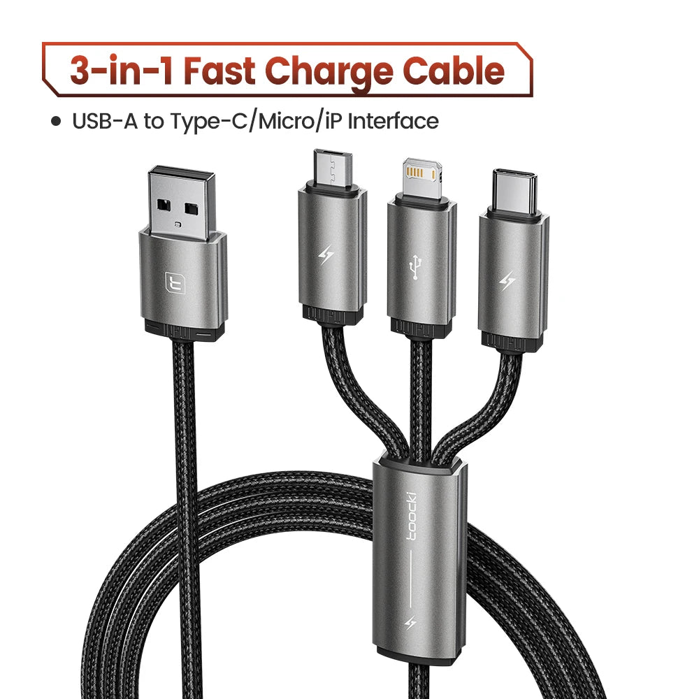 TOOCKI 3-in-1 Fast Charging Cable – USB-C, Lightning & Micro USB Multi Charging Cable