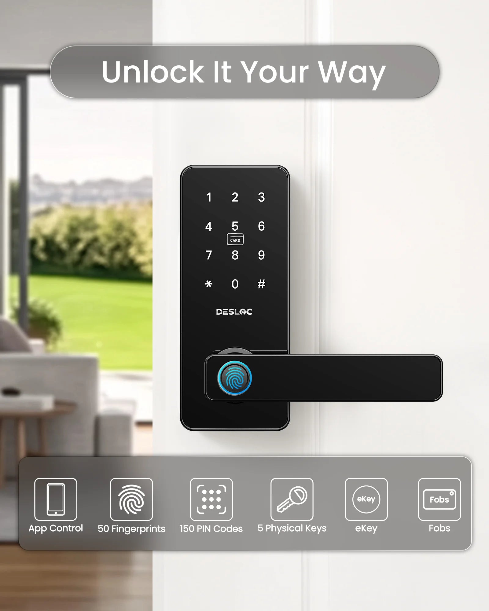 DESLOC Smart Fingerprint Door Lock – App & Touchscreen Control