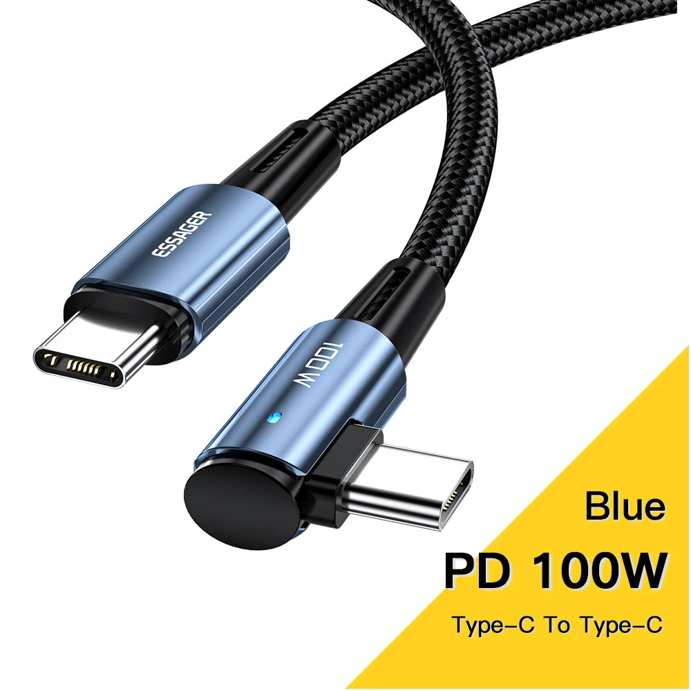 Essager 100W USB-C Cable – 90° Fast Charging & Data Wire