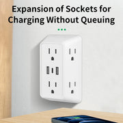 9-in-1 Wall Plug Power Adapter – 6 AC Outlets with 2 USB & 1 USB-C Charging