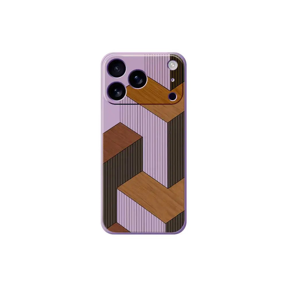 Geometric Wooden Texture TPU Phone Case for iPhone 14–17 Series