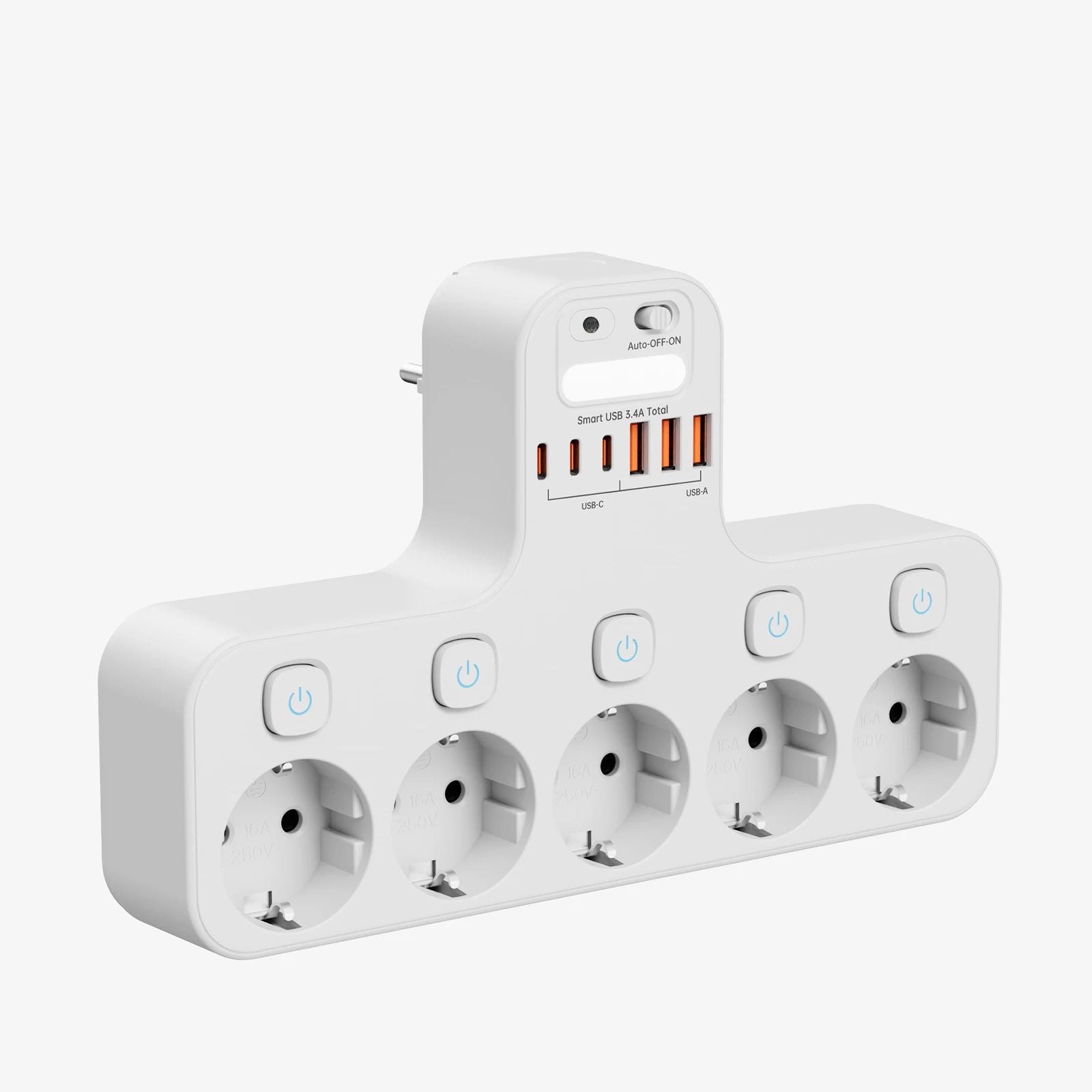 4000W Smart Wall Power Strip – USB-C Fast Charging Hub with Motion Sensor Night Light & Independent Switches