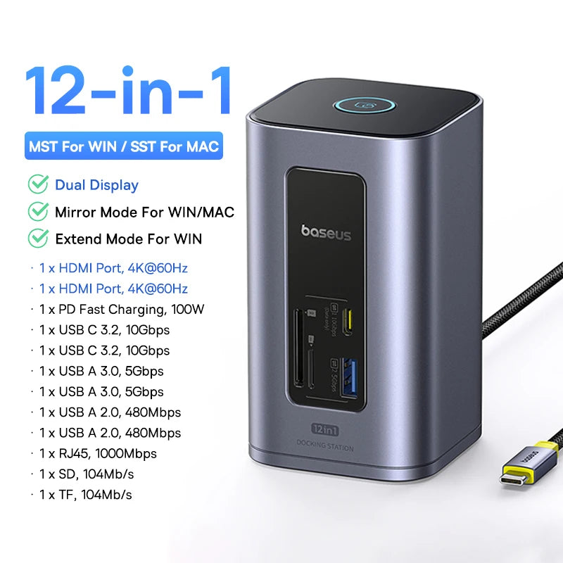 Baseus 12-in-1 USB-C Hub – HDMI 4K & PD 100W