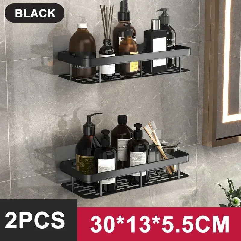Aluminum No-Drill Shelf – Bathroom & Kitchen Wall Storage Organizer