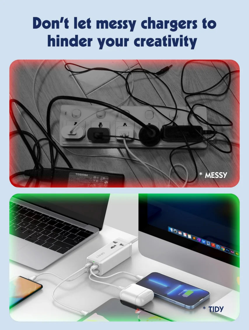 LDNIO SC1418 65W Power Strip – PD Fast Charging Station with 2M Extension Cable & 4 USB Ports