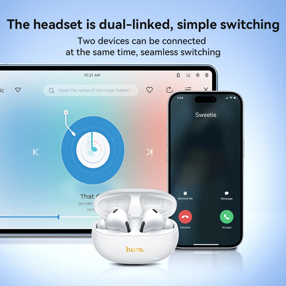 HOCO EW60 Bluetooth 5.0 Earbuds Wireless Hi-Res Audio Earphones Touch Control Waterproof Sports Headset with Mic for Running Fit