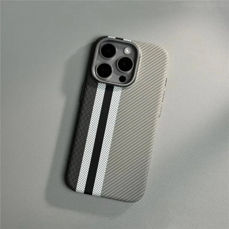 Geometric Carbon Fiber Texture 3D Relief MagSafe Case for iPhone 15–17 Series