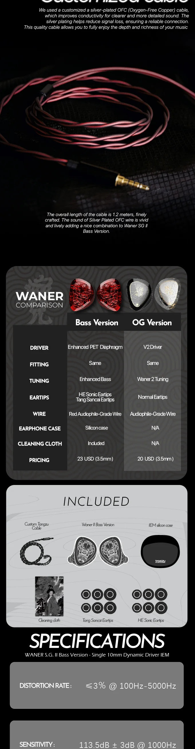 TANGZU WanerSG II Red Lion Single Dynamic Driver In-Ear Monitors with Ergonnmic & Safe Earmold Design